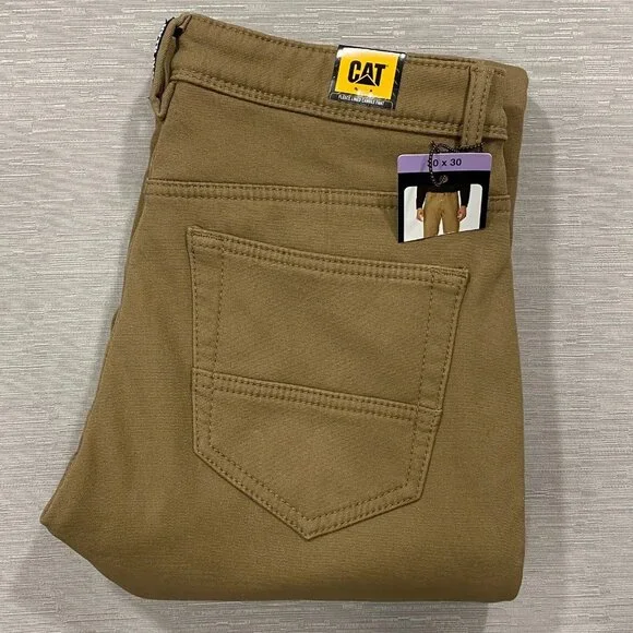 CAT Caterpillar Work Pants Mens 30 x 30 Brown Canvas Fleece Lined Insulated - Picture 5 of 12